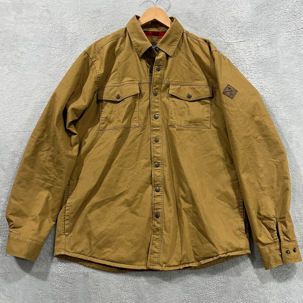 Eddie Bauer Jacket Mens Tall Large‎ Tan Fleece Lined Shirt Shacket Snap Western